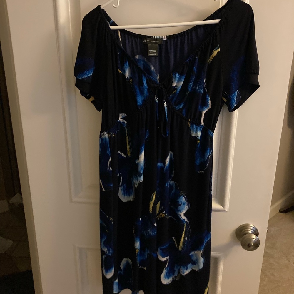 INC International Concepts navy flowered sun dress